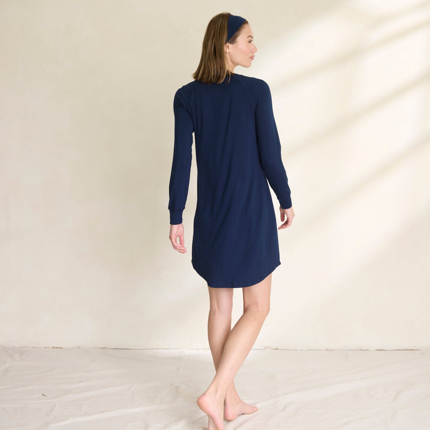 Women wearing long sleeve nightie pajama made of bamboo fabric