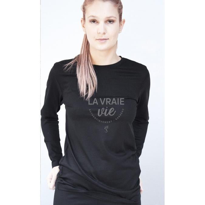 Chandail de mérinos noir pour femme "La vraie vie"