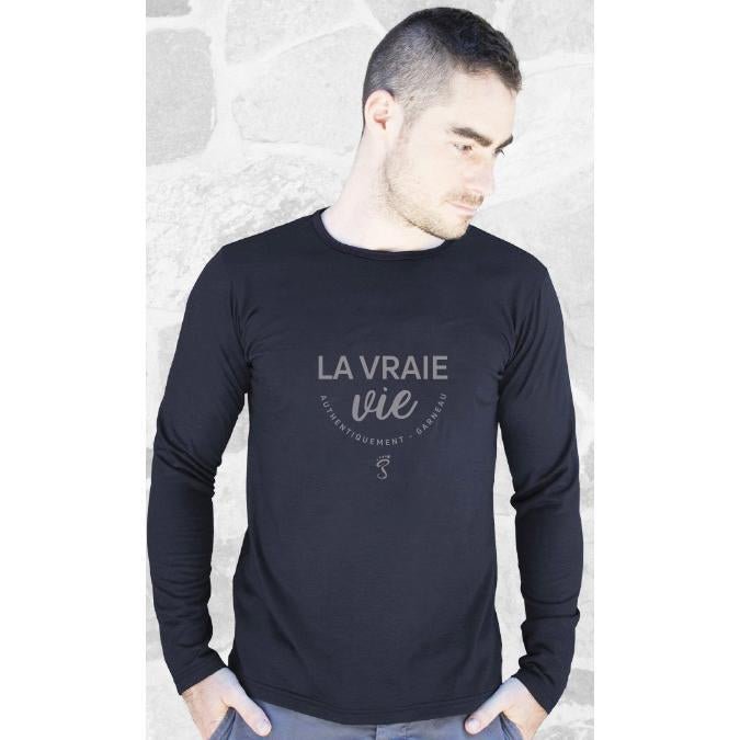 Chandail de mérinos noir pour homme "La vraie vie"