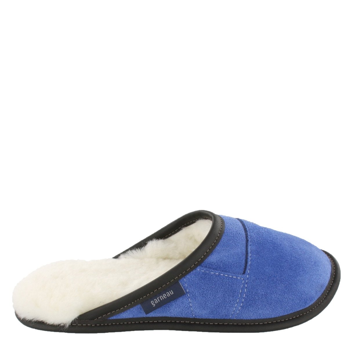 Pantoufle mouton et suède bleu pour femme de style mule
