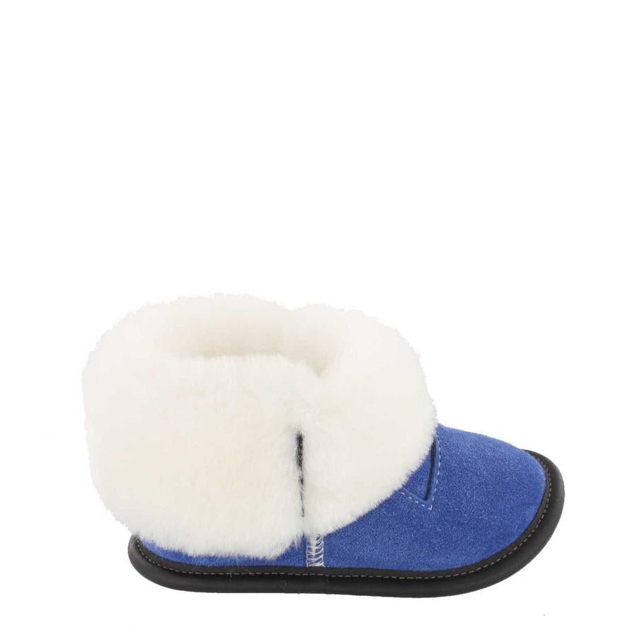 Pantoufle mouton et suède bleu pour enfant de style les mousses