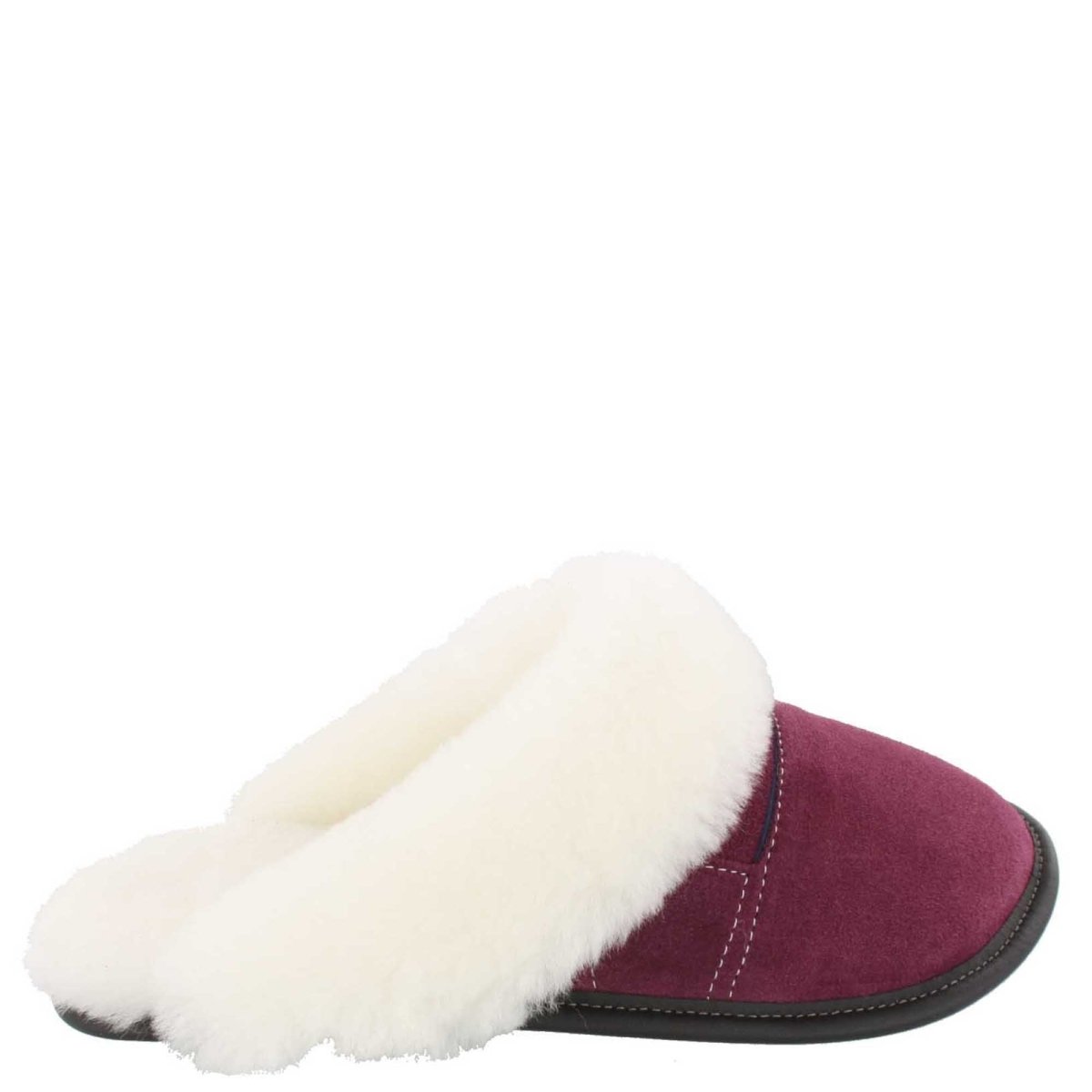 Pantoufle mouton et suède prune pour femme de style tête de mule